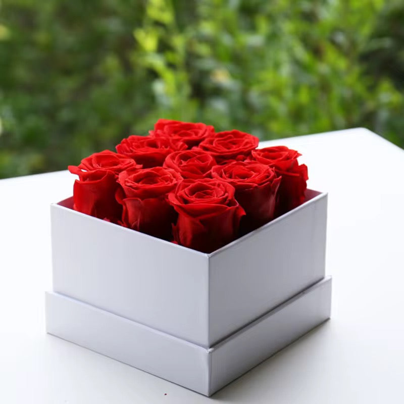Eternal Preserved Roses in Luxury White Box – Lasts 1–3 Years
