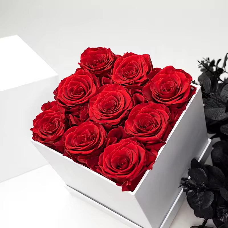 Eternal Preserved Roses in Luxury White Box – Lasts 1–3 Years