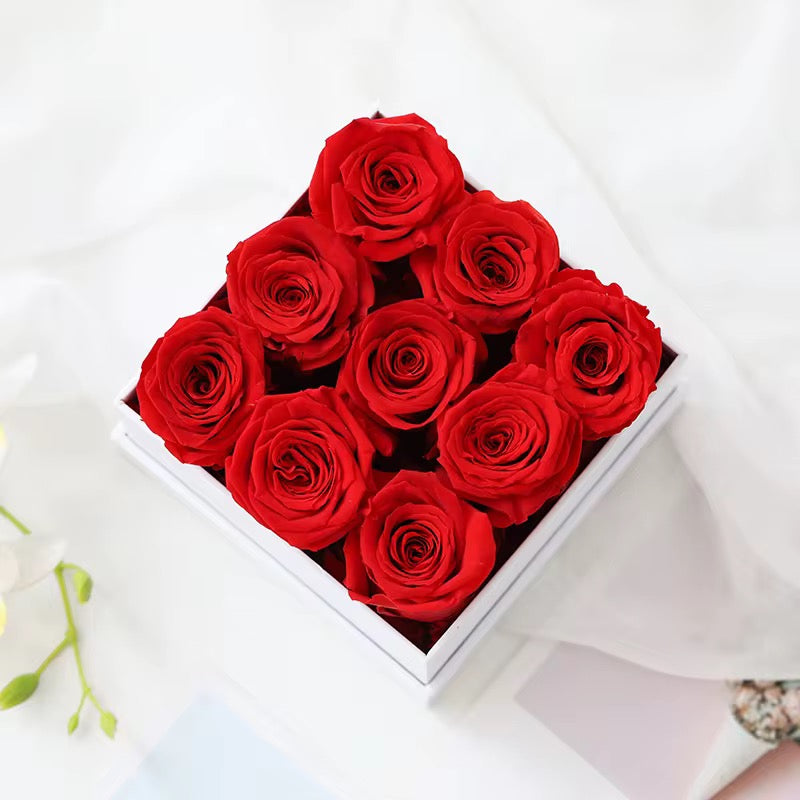 Eternal Preserved Roses in Luxury White Box – Lasts 1–3 Years