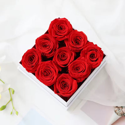 Eternal Preserved Roses in Luxury White Box – Lasts 1–3 Years