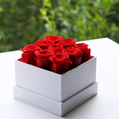 Eternal Preserved Roses in Luxury White Box – Lasts 1–3 Years
