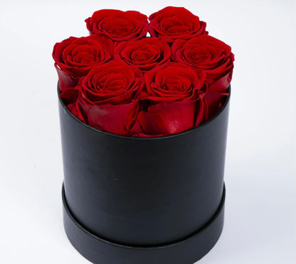 Red preserved Roses in Black Box