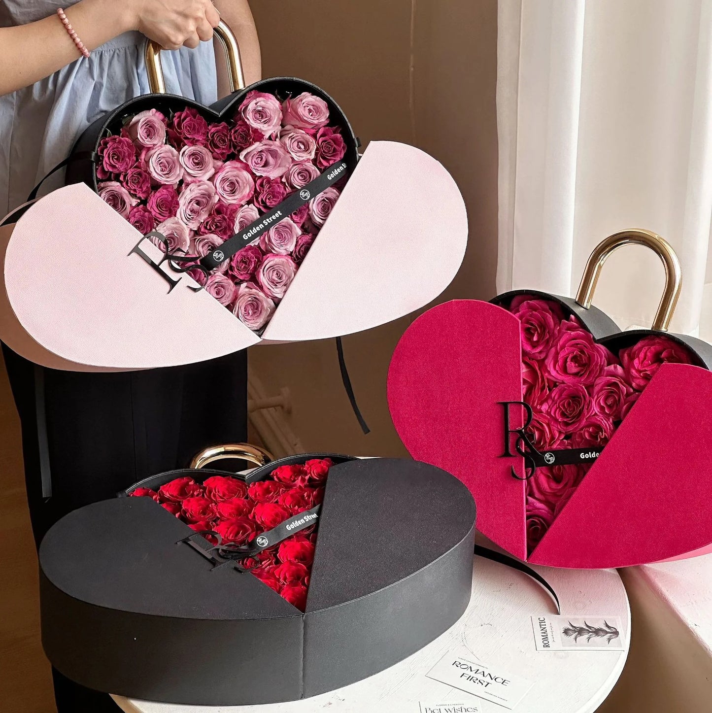 Heart-shaped box filled with red preserved